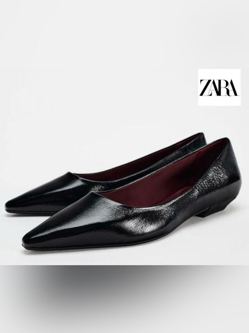 Zara 38  pointed-toe faux patent leather flats black Claudette sz 7.5 SH374